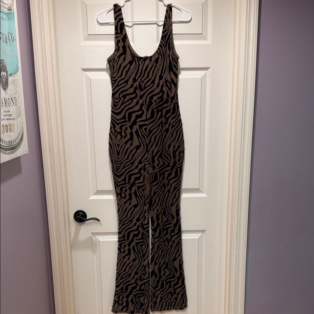 Fashion Nova Brown and Black Zebra Print Jumpsuit